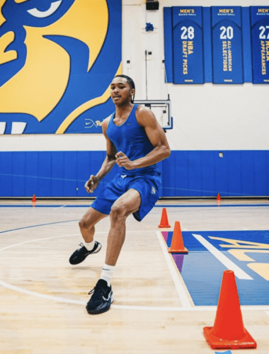 Pitt basketball guard Jaland Lowe competes in Combine Testing drills at a Pitt practice in mid-September 2024.